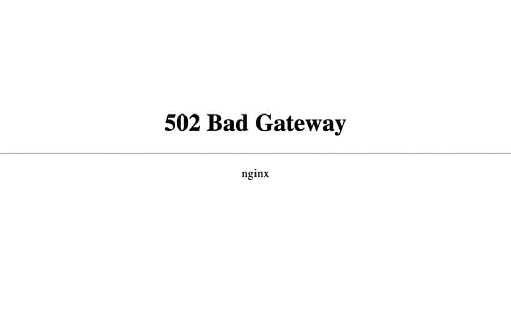 502 Bad Gatewayのスクリーンショット